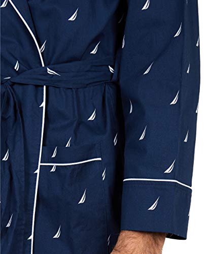 Nautica Men's Long Sleeve Lightweight Cotton Woven Robe,Peacoat,Large/X-Large - Image 3