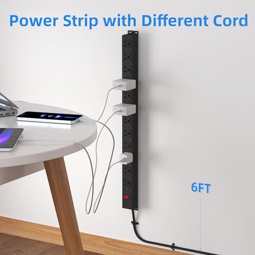 Image of 12 Outlet Long Power Strip with 15A Circuit Breaker,Black Wall Mount Heavy Duty Power Strip with 6FT /14AWG /15A /125V Extension Cord for Industrial,Garge,Office,Home and School,Black(6FT)