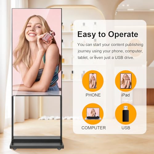 Image of 55 inch 4K Inch Floor Standing Digital Signage, 1000nits High Brightness Advertising Display, Digital Signage with CMS /U-Disk Plug&Play, Split Screen, 7 /24 Timer Switch,HDMI /USB /WiFi /Android OS
