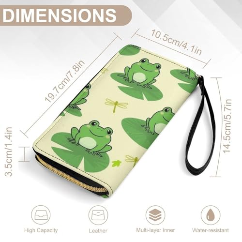 Long PU Zipper Wallet With Rope, Travel Purse Fashion Design, Huge Storage Capacity Wallet, Cute Decor Purse For Men And Women Cute Frog Animal Green Frogs2