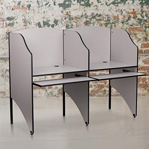 EMMA + OLIVER Starter Student Study Carrel for Homeschooling and Studying, Starter Study Carrel Unit/Private Student Desk, Gray