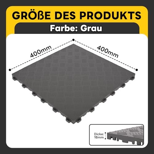 20 Stück PVC Garagenboden 40 x 40 cm Garagenboden Fliesen aus Gummi Gummifliesen rutschfeste Garagenbodenfliesen Ineinandergreifende Werkstattboden Strapazierfähiges Gummifliesen,18mm Stärke, Grau