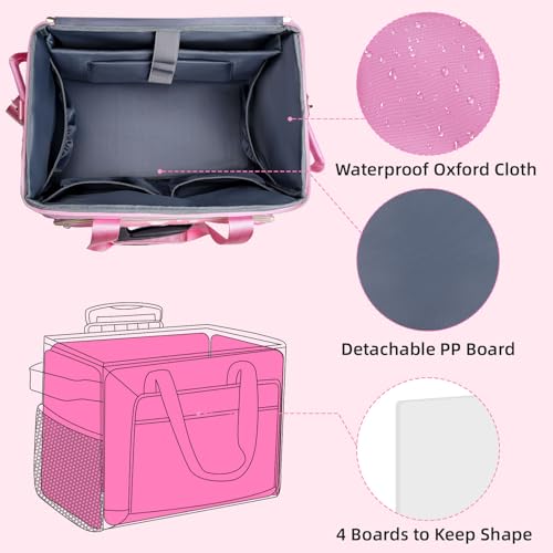 Rolling Teacher Bag, Rolling Briefcase With Detachable Trolley, Large Capacity With Laptop Compartment (pink)4