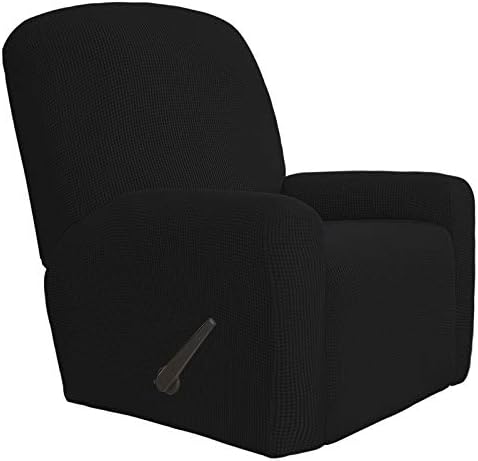 Easy-Going 4 Pieces Oversized Recliner Stretch Sofa Slipcover Sofa Cover Furniture Protector Couch Soft with Elastic Bottom Polyester Spandex Jacquard Fabric Small Checks Black X-Large