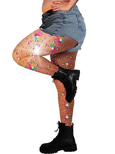 Image of DancMolly 10X Strong Ultra Sparkly Rhinestone Fishnet Stockings, Plus Size Sparkle Tights for Women Sexy Party Concert Outfit
