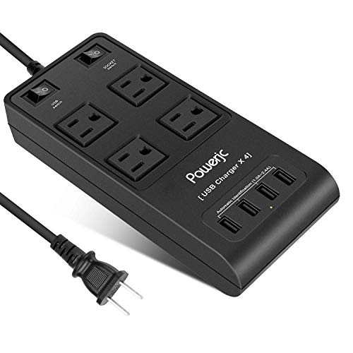 電源タップ 拡張コンセント配線延長コード 4USBポートケーブル長1.5m 雷ガード Powerjc