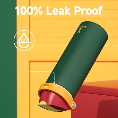 Image of 24 oz Insulated Water Bottle with Straw: Meoky Stainless Steel Metal Water Bottle with 2-in-1 Lid - Leak Proof, Cold for 24 Hours, Protective Silicone Base, BPA-Free for Sports Travel Car, Evergreen