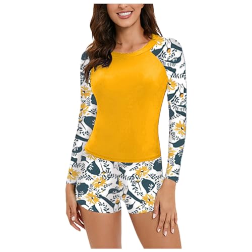 Genérico Bañadores Reductores Mujer - Traje De Baño Dividido De Manga Larga para Mujer Conjunto De Bikini Deportivo Conservador con Patchwork Estampado para Surf Y Playa
