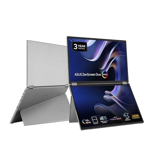 ASUS ZenScreen Duo OLED 360° Foldable Portable Monitor (MQ149CD) - Dual 14-inch, 16:10, 1920x1200, DisplayHDR400 True Black, 100% DCI-P3, Delta<2, Dual USB-C, Mini-HDMI, Kickstand, 3 yr Warranty