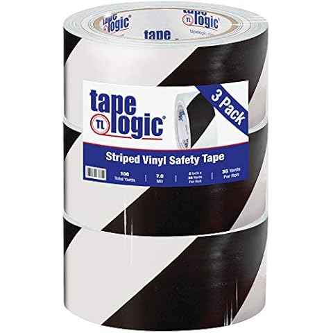 Tape Logic (3 Pack) 2 Inch x 36 Yards, Multipurpose Striped Vinyl Safety Tape, Black/White, Heavy-Duty 7 Mil Thick - Moisture/Grease Resistant, Floor Marking and Social Distancing Cover