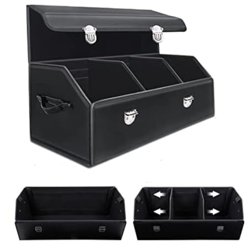 CAREOPETA Car Trunk Storage Organizer Leather Boot Space Dicky Organiser Car Accessories Storage Box Foldable with Lid Large Multi Compartment Trunk for All Types of Car(75 x 31 x 30 cm)