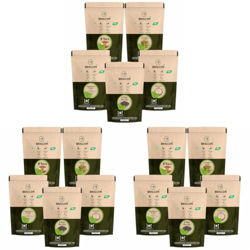 Image of BRALCON Seeds Combo of Chia, Watermelon, Pumpkin, Sunflower, Flax Seeds - 500g (5 x 100g Each Pack) | Unroasted Mix Seeds for eating with Omega 3 and rich in Fiber, Protein for Weight Loss (Pack of 3)