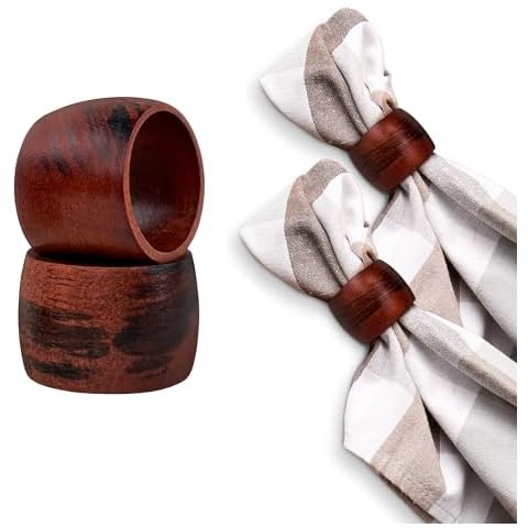 ILOT Wooden Napkin Rings Set of 12 Handmade Napking Holders for Dining Tableware, Thanksgiving, Party, Table Décor (Rounded) Cover