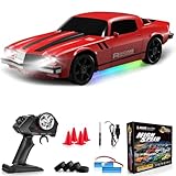 LFOLUSU Remote Control Car RC Drift Car 2.4GHz 1:24 4WD 15KM/H High Speed Racing Sport Car with LED Lights Drifting Tire Racing Sport Toy for Adults Boys Girls Kids Gift 2Pcs Rechargeable Batteries