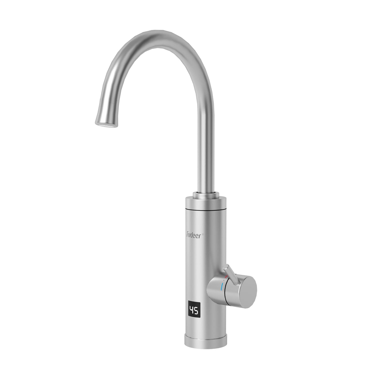 Robinet électrique de cuisine - 230 V - 3,3 kW - Avec chauffe-eau instantané - En acier inoxydable - Pivotant à 360° - Avec écran numérique de 30 à 45 °C - Argenté