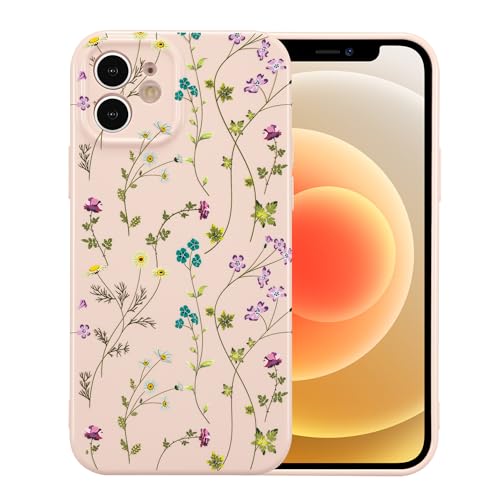 Image of RALEAVO Floral Case for iPhone 12, Flower Branch Pattern Design Cute Cover Case for Girls Women Slim Thin Soft Silicone Shockproof Anti-Slip Phone Case for iPhone 12 (6.1 inch),Pink | for iPhone 12 Case with Cute Flower Branch Pattern Design,Pretty Case for Girls Women,Soft Silicone Shockproof Cover