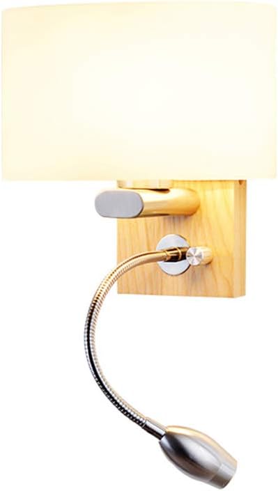 Nordic Creative LED Wall Sconce Study Solid Wood Simple Modern Reading Light with Plug Bedroom Bedside Wall Lamp (Color : Right Switch Size : Without Plug Wire)