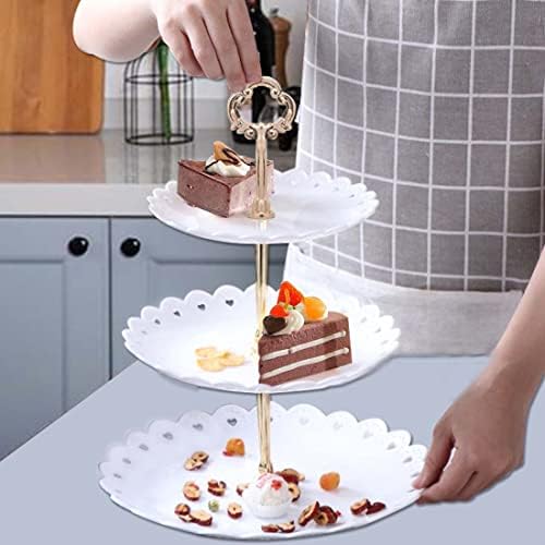 2 Pack 3 Tier Cake Display Stand Reusable,Plastic Round Cake Stand Display Fruit Plate,Dessert Stand, Cupcake Stand Party Serving Platter Stand for Birthday Wedding Party,Afternoon Tea(White)