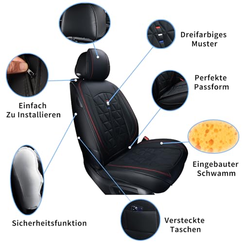 chifeng Schwarzer Autositzbezug, modischer Stil, Kunstledermaterial, verschleißfest und atmungsaktiv, leicht zu reinigen, umweltfreundlich und geruchsneutral, Zweiteiliger Autobezug für VW