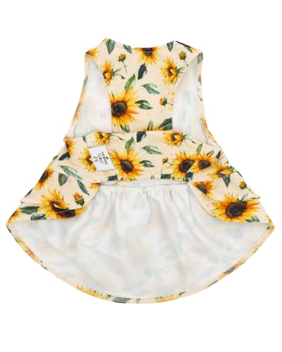 Image of CuteBone UPF50+ Dog Dresses for Small Dogs, Summer Sleeveless Deep V-Back Pet Dress with Big Bow, Breathable Swimwear Fabric, Cooling Stretchy Puppy Clothes for Outdoor Wedding Party Beach DV06M