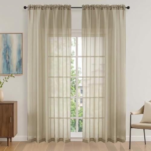 Image of OVZME Taupe Bedroom Curtains 2 Panel Sets 90 Inch Length, 59 Inch Extra Wide Light Filtering Light Weight Soft Window Treatment Panels for Study Room Living Room Guest Room, 59Wx90L Inches