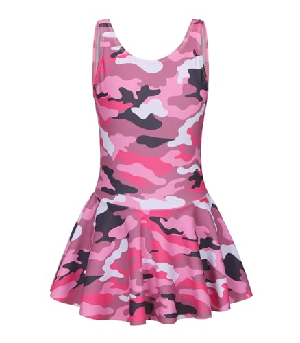 Image of Girls One Piece Swimsuits Leopard Bathing Suit for Kids Hawaiian Swimwear with Skirt Swim Dress 3-16 Years