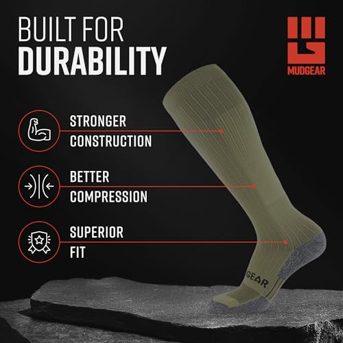 Image of MudGear Graduated Compression Socks, Durable, Sweat-Resistant OCR Performance Socks with Cushioned Footbed, Made in USA