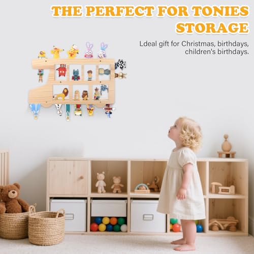Image of Car for Tonies Box Figures Characters Organizer Storage Shelf Wall Mounted, Bus Wooden Magnetic Floating Shelves for Tonies Characters, Display Collection 15~25 Characters