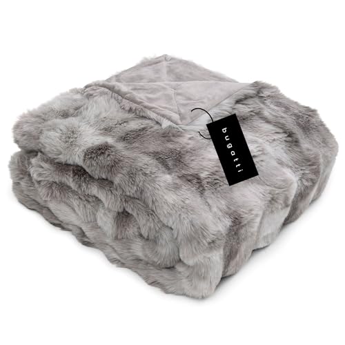 bugatti Bubble Kunstfell Decke 150x200 cm - Fellimitat Kuscheldecke besonders flauschig & weich, besonders warm, Felldecke hellgrau