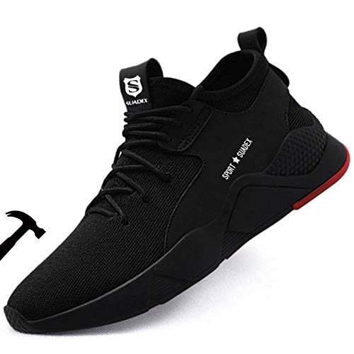 Steel Toe Shoes Men Sneakers Comfortable Breathable Work Shoes Safety Shoes Womens Indestructible Industrial & Construction Shoes Black Size 10 Women/8.5 Men