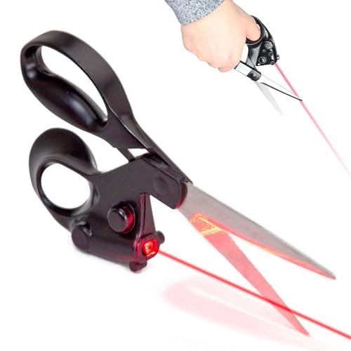 FISHTEC - Ciseaux Laser de Précision - Découpe Droite Guidée par Faisceau - Bouton ON/OFF - Lames Acier Inoxydable - Polyvalents pour Papier Textiles Carton...