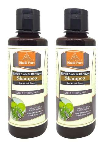 Image of Khadi Pure Herbal Amla & Bhringraj Shampoo /Hair Cleanser, 210 ml (Pack of 2),Black,KPAMLBHRNGRJSHX2