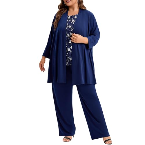 Plus Size Mother of The Bride 3 Piece Pantsuit Set with Embroidered Sequin Applique Vestfor Wedding Guest Formal Outfit2