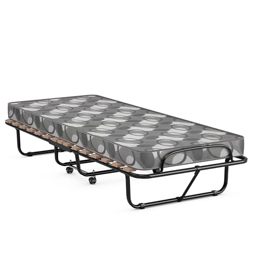 GIANTEX Gästebett klappbar, Klappbett 80x190cm Erwachsene, Einzelbett mit Matratze aus Memory-Schaum, Reisebett mit 4 Rollen, klappbares Bett Faltbett Metallbett Metallrahmen 130 kg belastbar (Grau)