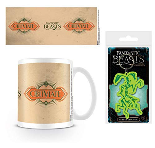 1art1 Animales Fantásticos, Obliviate Taza Foto (9x8 cm) Y 1 Animales Fantásticos, Llavero (6x4...