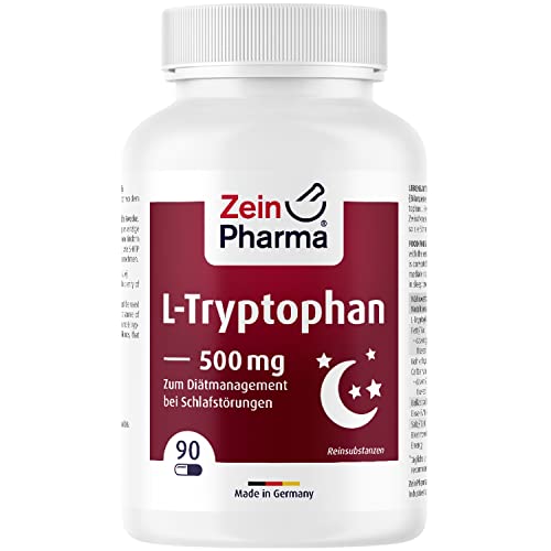 ZeinPharma L-tryptofan 500 mg, 90 kapsułek, aminokwasy L-tryptofan, substancja witalna premium bez dodatków, czysta substancja z wegańskim znakiem jakości