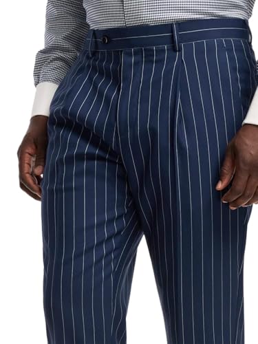Paul Fredrick Men's Wool Stretch Stripe Single Pleat Suit Pants3