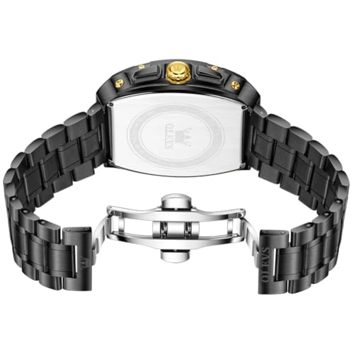 OLEVS Mens Dress Watches Black and Gold Large Square Face Classic Luxury Watches for Men Waterproof Fancy Original Stainless Steel Chronograph Wristwatches Easy Read Business Quartz Men Watch — view 6