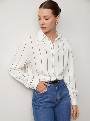 Image of Aahwan Orange Solid Button Up Drop Shoulder Striped Print Casual Formal Long Sleeve Shirt for Women's & Girl's