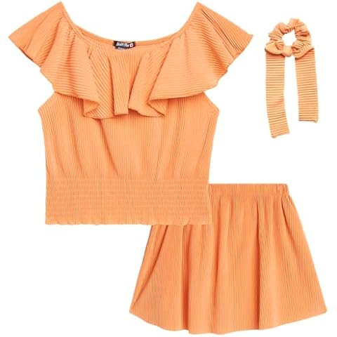 Instagirl Girls' Skirt Set - 2 Piece Top and Scooter Skort - Cute Summer Fashion Outfit for Girls (7-12), Size 7-8, Coral Cover