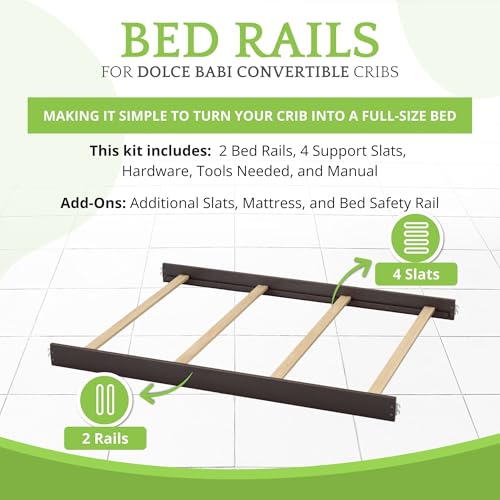 Image of Full-Size Conversion Kit Bed Rails for Dolce Babi Convertible Cribs - Solid Wood Rail - Toddler and Adult Bed Rail for Full-Size Beds - Essential Nursery & Baby Furniture (Espresso)