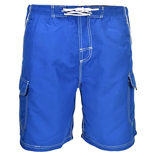 Big and Tall Quick Dry Solid Cargo Swim Trunks to 8X in Royal and Black with Piping3