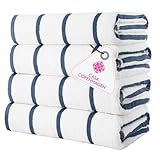 Casa Copenhagen Cabana Pool Juego de 4 Piezas de Toallas de baño Grandes, Cocina y Ducha- Rayas Azul Marino