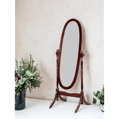 Liveasy Furniture Full Length Mirror with Stand, Vintage Wood Cheval Mirror, Adjustable Freestanding Floor Mirror (Cherry) Cover