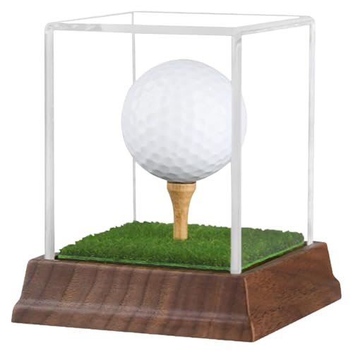 Image of Golf Ball Display Case Hole in One Golf Ball Display Case Walnut Wood Base Acrylic Golf Ball Holder Display Uv Protection Golfball Stand,Golf Office Decor Gifts for Men