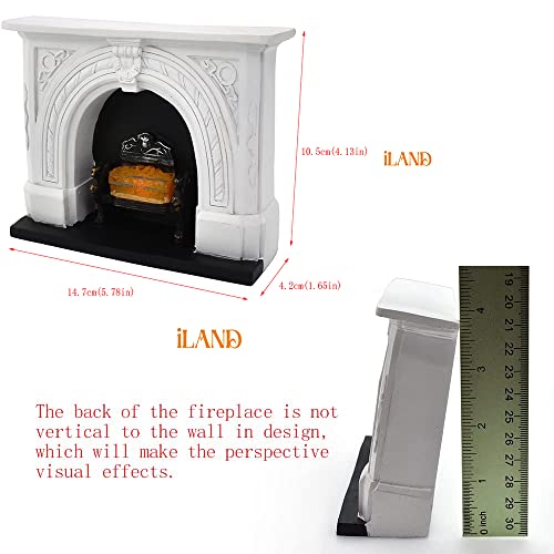 Iland Dollhouse Furniture And Accessories Of Dollhouse Fireplace On 1/12 Scale W/Fire Light & Fireplace Tong & Firewood Rack (Neoclassical 3Pcs) #TOP4