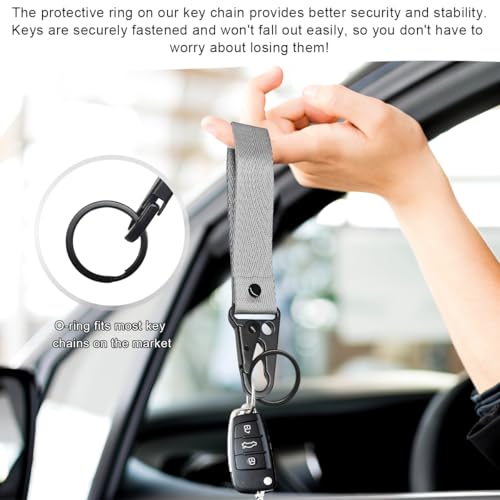 Image of Wevdn Car Key Chain, Fabric Metal Practical Multifunctional Motorcycle Keychain, Anti-Lost Keychain with O-Ring for Men Women (Gray)