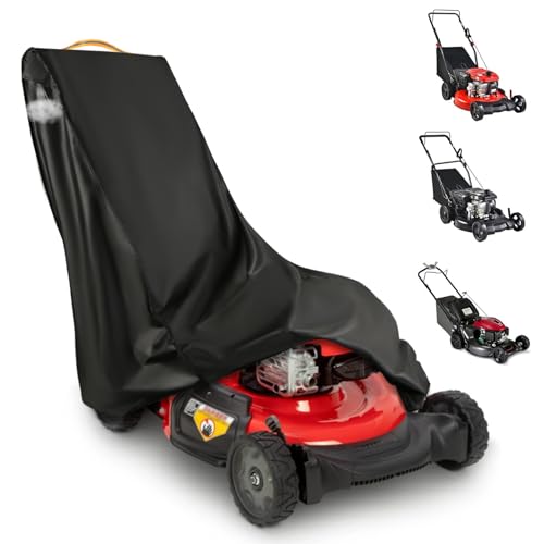 DOCEPERT Cubierta para cortacésped al aire libre, impermeable, resistente, poliéster 420D, Oxford, con asa y bolsa de almacenamiento, color negro