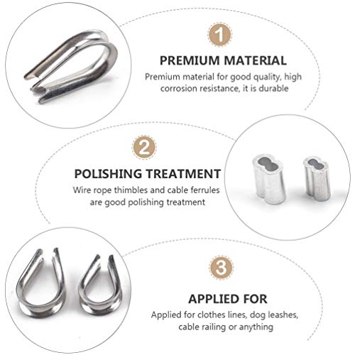 TEHAUX Conjunto de dedais de cabo de aço inoxidável 195 peças e kit sortido de alumínio para cabo de