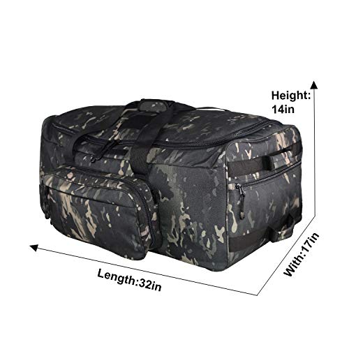 Warrios Product Wheeled Deployment Bag Military Tactical Trolley Duffel Bag,Rolling Luggage for Heavy-Duty Camping,Hiking(Black Multicam)